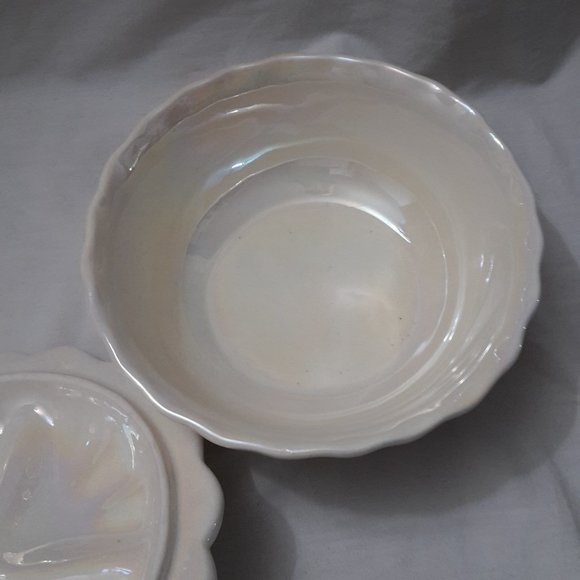 Beautiful Vintage Rainbow Iridescent Covered Ceramic Candy Dish - Picture 3 of 6